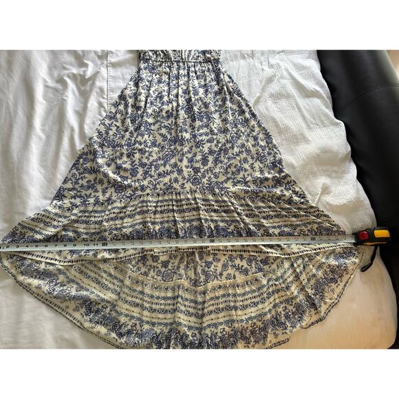 Angie Y2K Milkmaid Dress Cottage Core Blue White Floral High Low Babydoll Maxi - Picture 8 of 10